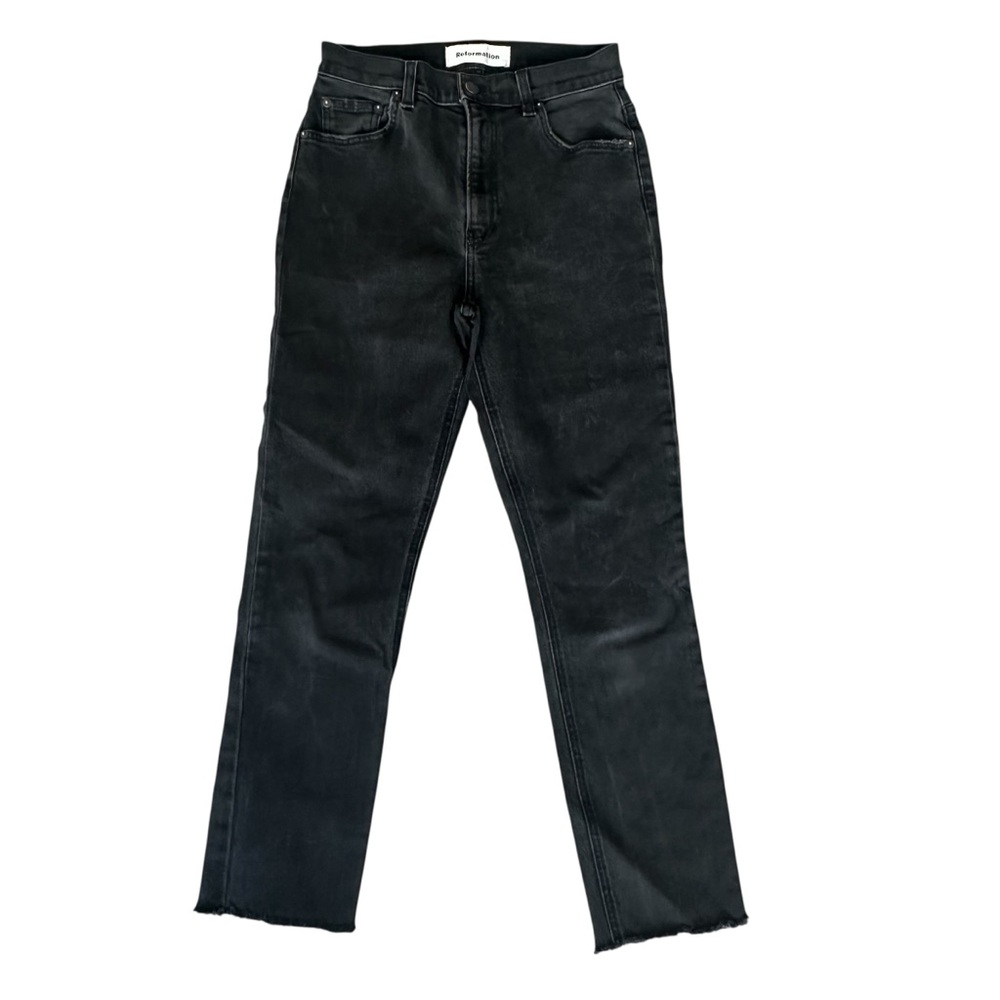 Reformation Straight Leg Frayed Hem Denim Jeans Black Women’s Size 26 Excellent